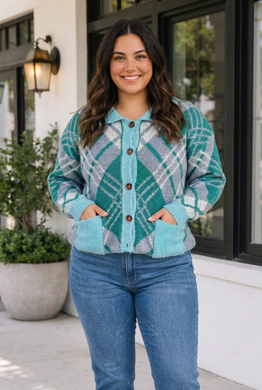 Threaded Pear Rheia Shift Cardigan Sweater Long Sleeve PLUS Top