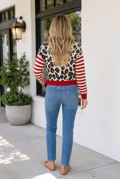Threaded Pear Cailee Striped Sleeves Cropped Cardigan