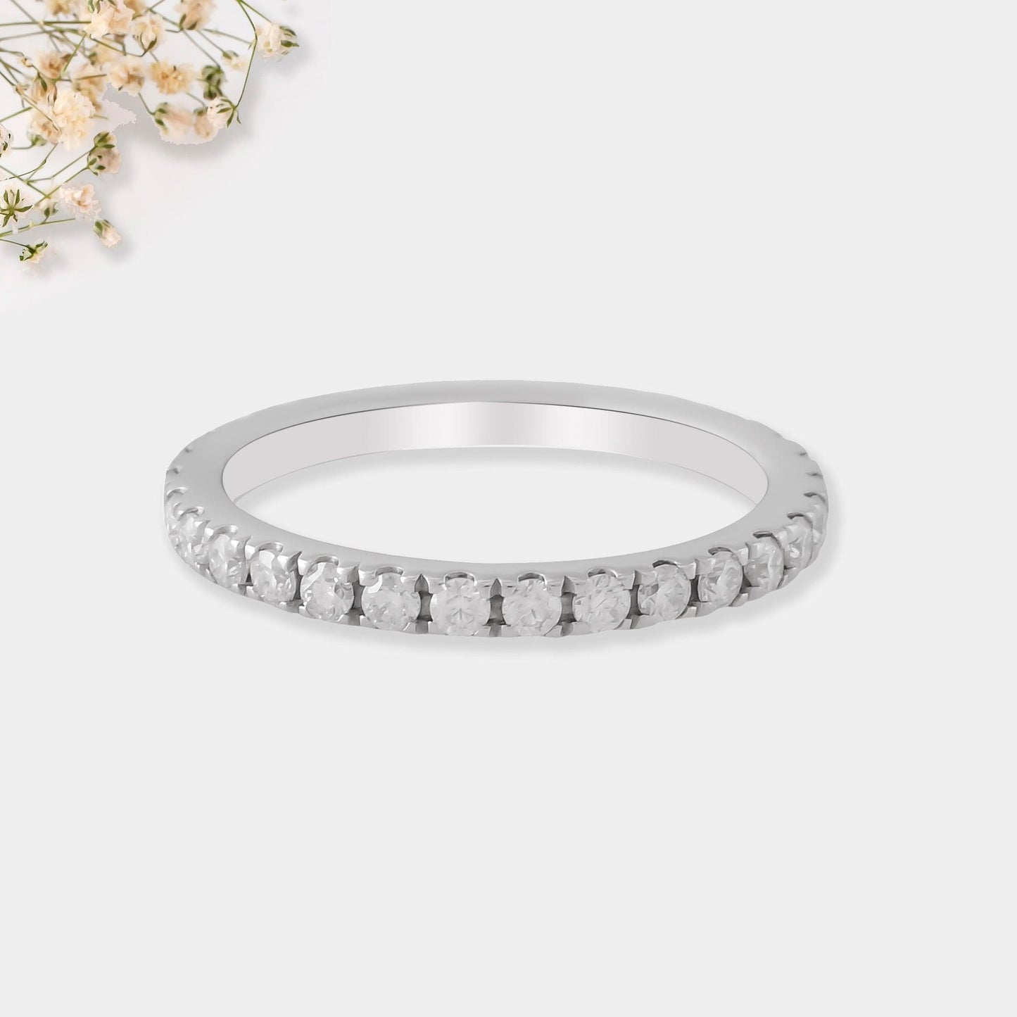 0.70 Ct Round White Moissanite Prong Sterling Silver Eternity Engagement Ring