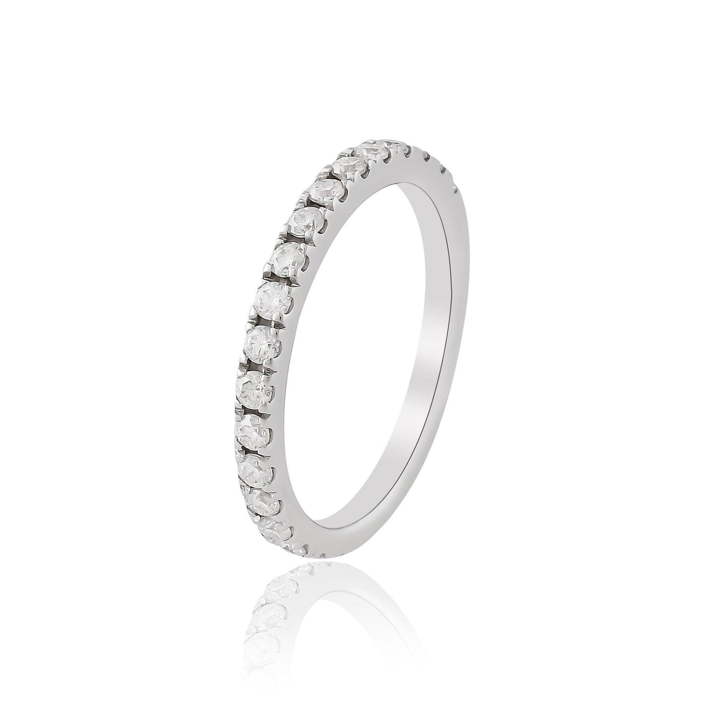 0.70 Ct Round White Moissanite Prong Sterling Silver Eternity Engagement Ring