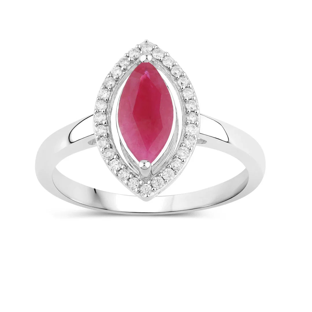 1.39 Ct Marquise Pink Ruby Diamond Prong 10K Gold Halo Ring