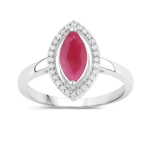 1.39 Ct Marquise Pink Ruby Diamond Prong 10K Gold Halo Ring