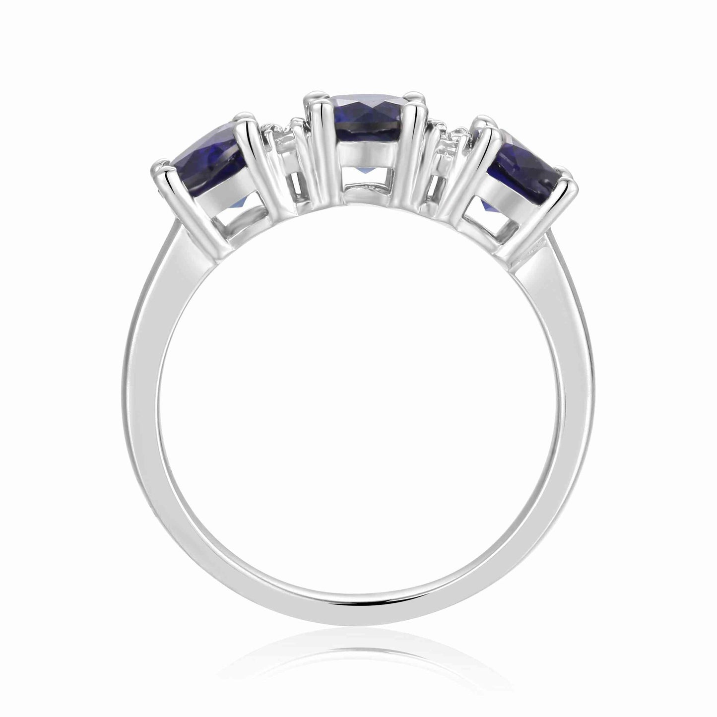 1.65 Ct Round Blue Sapphire Prong Silver Three Stone Ring