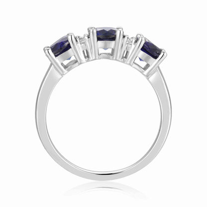 1.65 Ct Round Blue Sapphire Prong Silver Three Stone Ring