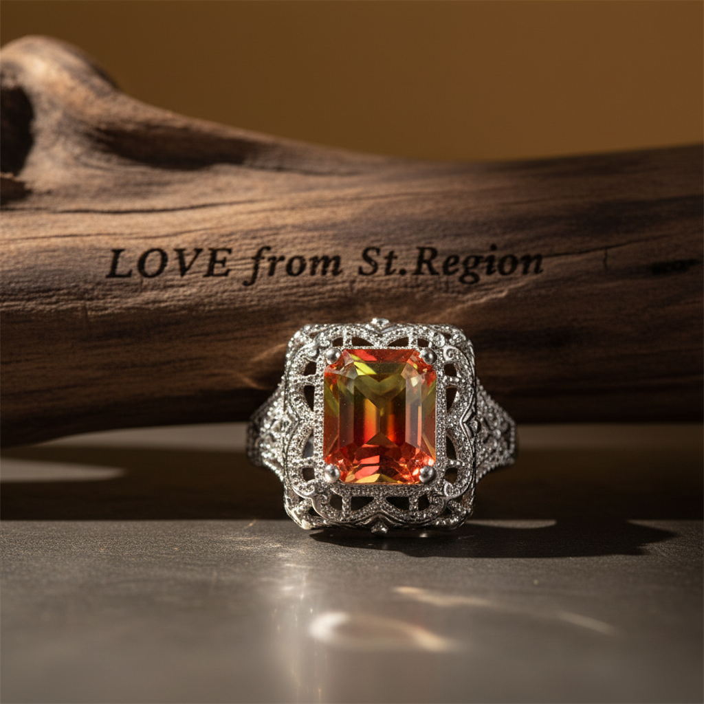 Yellow Red Crystal & Silvertone Radiant-Cut Ring
