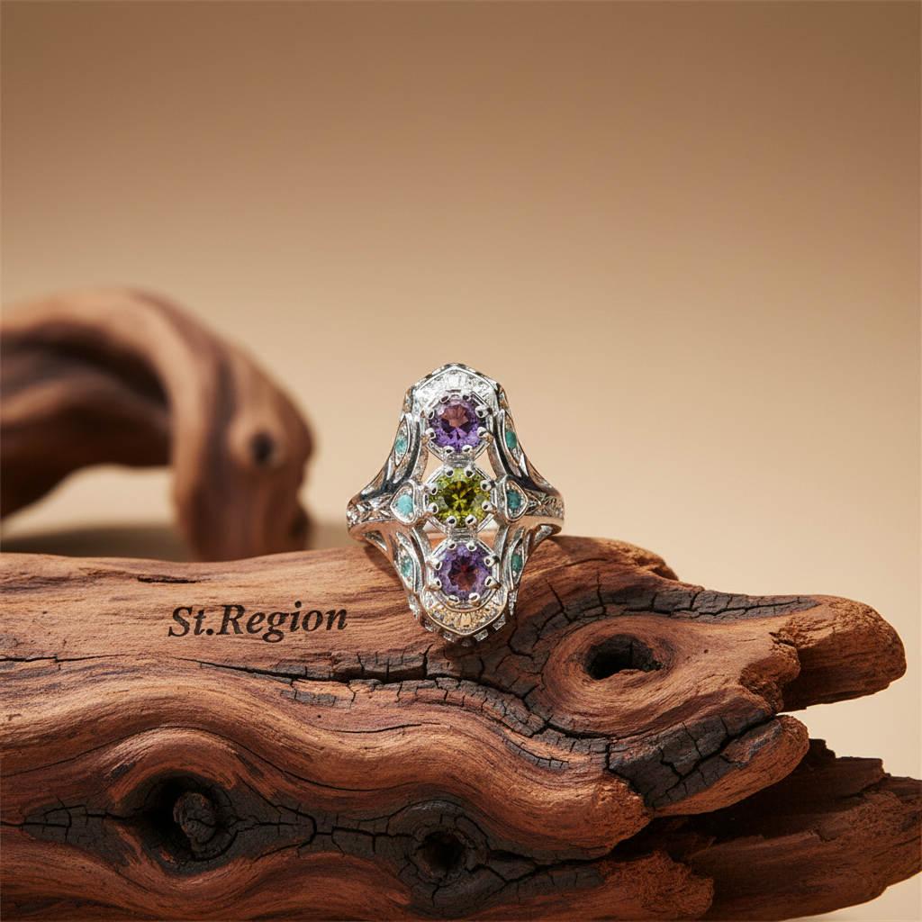 Pink & Yellow Crystal Cubic Zirconia-Accent Openwork Round-Cut Ring