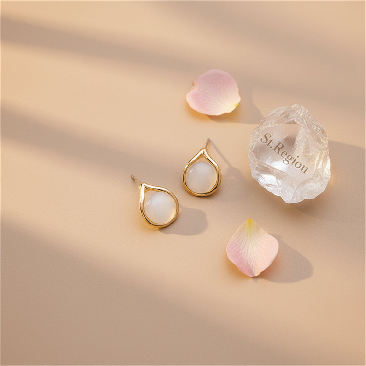 Goldtone & Peach Cats Eye Stud Earrings