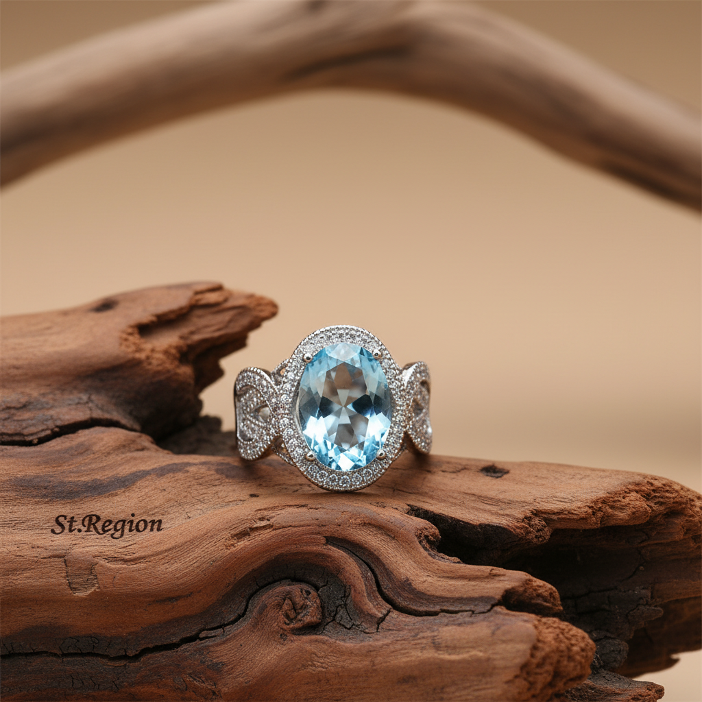Sea Blue Crystal & Cubic Zirconia Oval-Cut Ring
