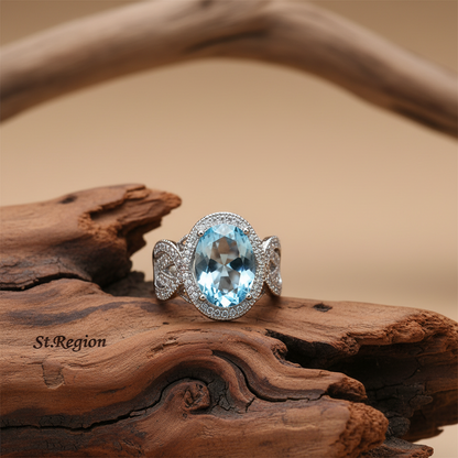 Sea Blue Crystal & Cubic Zirconia Oval-Cut Ring