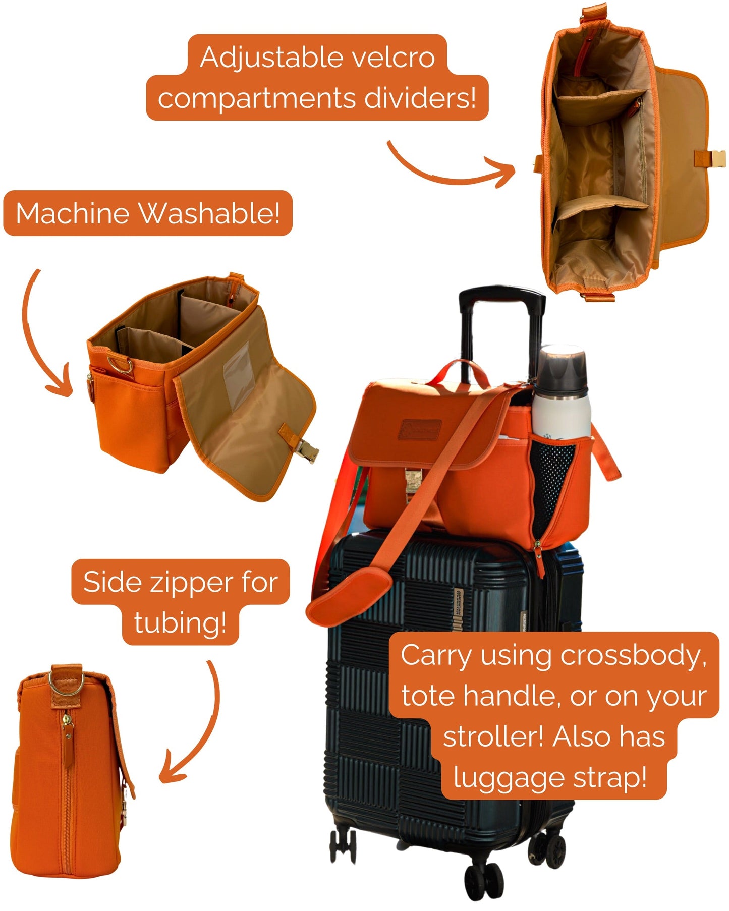 Sarah Wells Deluxe Stroller Caddy Organizer – Insulated, Machine-Washable with Crossbody Strap, Storage Pockets & Luggage Sleeve
