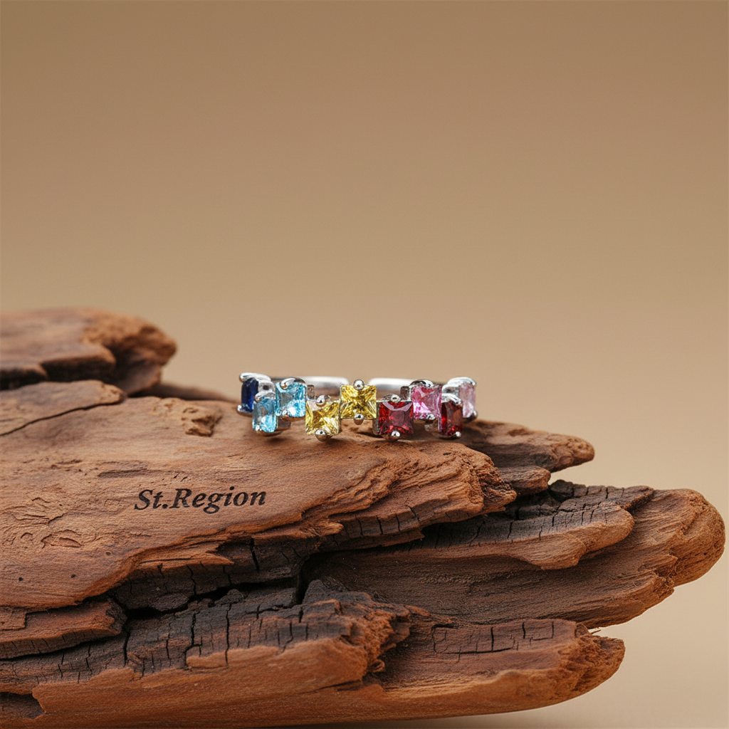 Jewel-tone Crystal & Silvertone Princess-Cut Open Ring