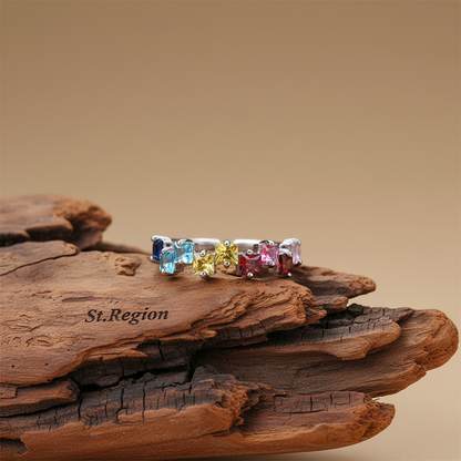 Jewel-tone Crystal & Silvertone Princess-Cut Open Ring