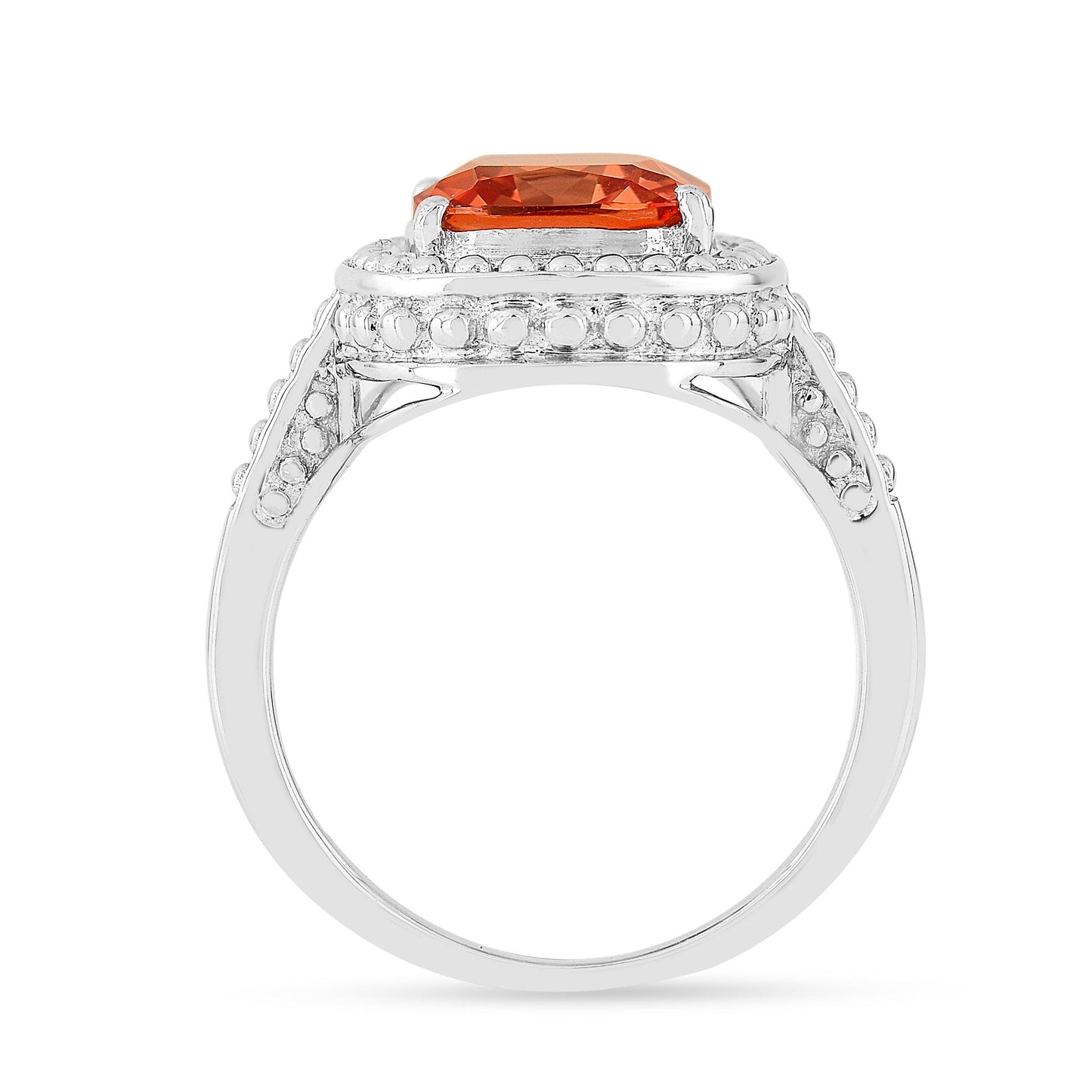 2.39 Ct Cushion Lab Created Peach Sapphire Prong Silver Halo Statement Ring