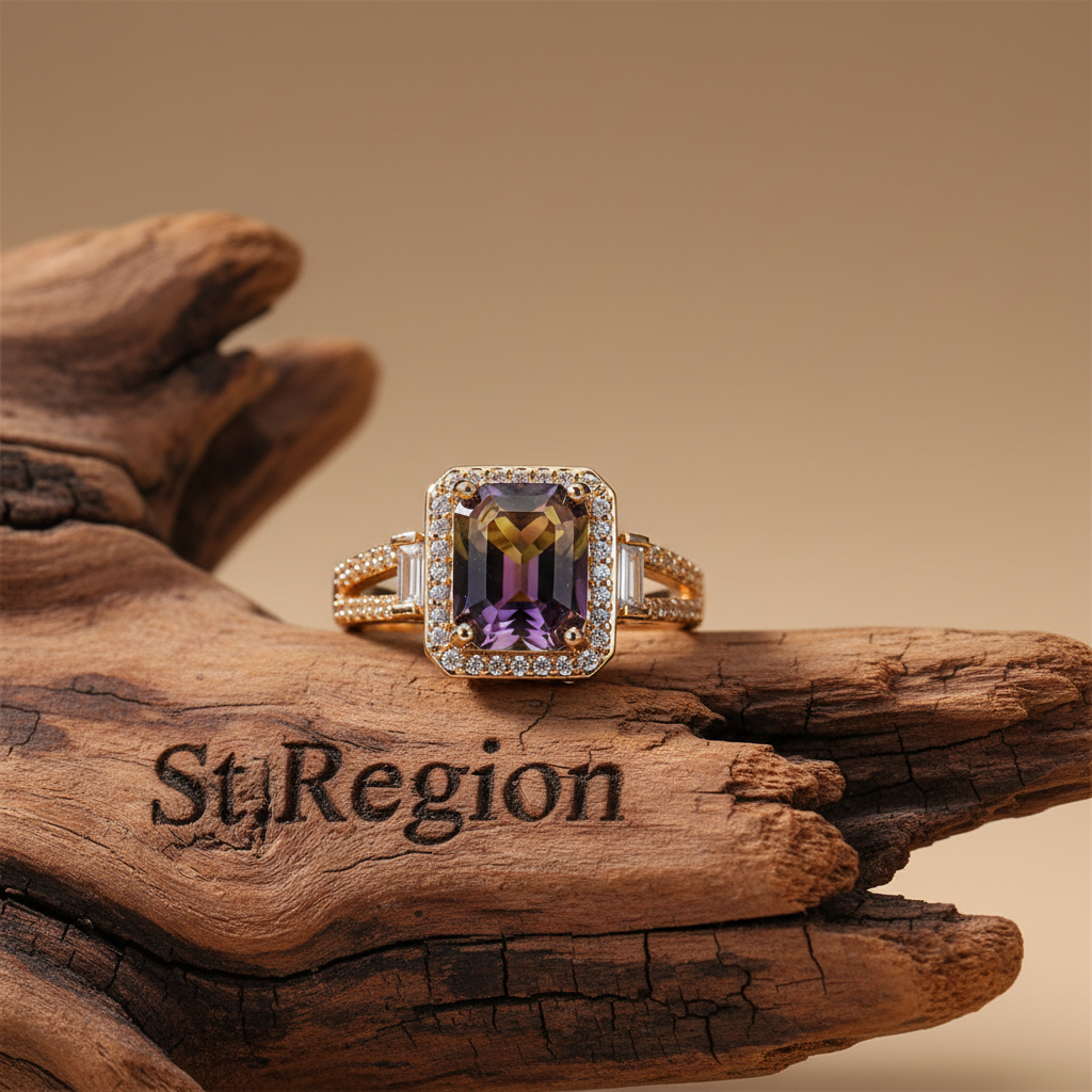 Yellow & Purple Crystal & Cubic Zirconia Princess-Cut Halo Ring