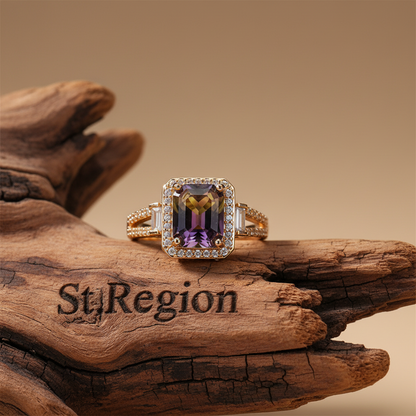 Yellow & Purple Crystal & Cubic Zirconia Princess-Cut Halo Ring