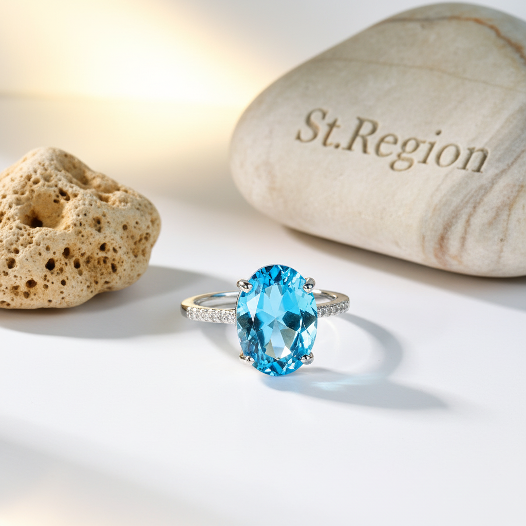 Sea Blue Crystal & Cubic Zirconia Band Ring