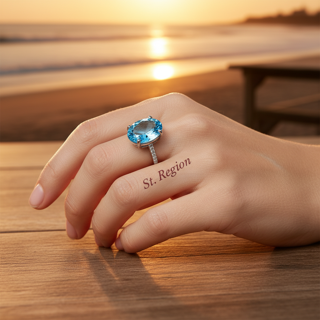 Sea Blue Crystal & Cubic Zirconia Band Ring