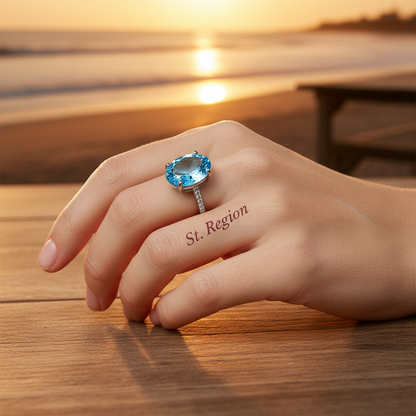 Sea Blue Crystal & Cubic Zirconia Band Ring