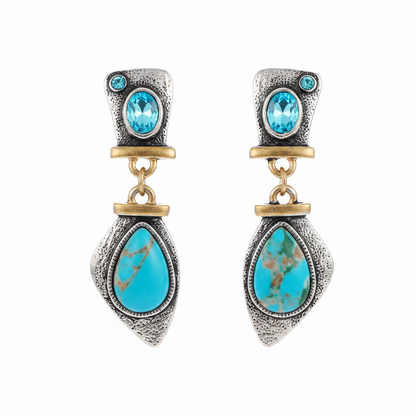 Sea Blue Crystal & Turquoise Two Tone Drop Earrings