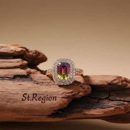 Multicolor Crystal & Cubic Zirconia Radiant-Cut Halo Ring