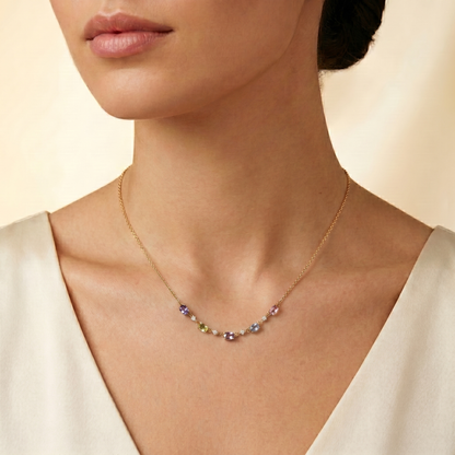 IGI Certified 1.80 Ct Multi Color Unheated Sapphire and Diamond 14K Yellow Gold Curved Necklace