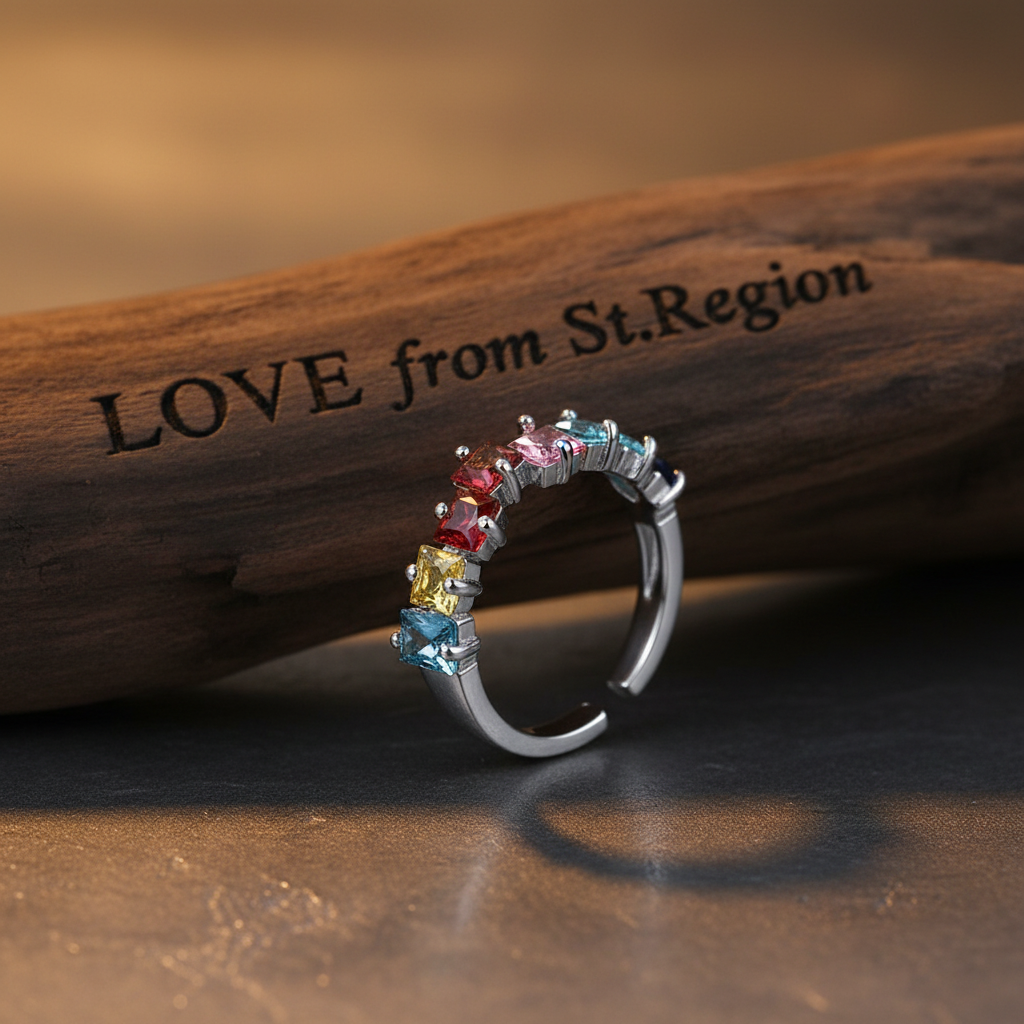 Jewel-tone Crystal & Silvertone Princess-Cut Open Ring