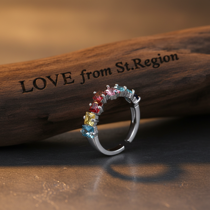 Jewel-tone Crystal & Silvertone Princess-Cut Open Ring