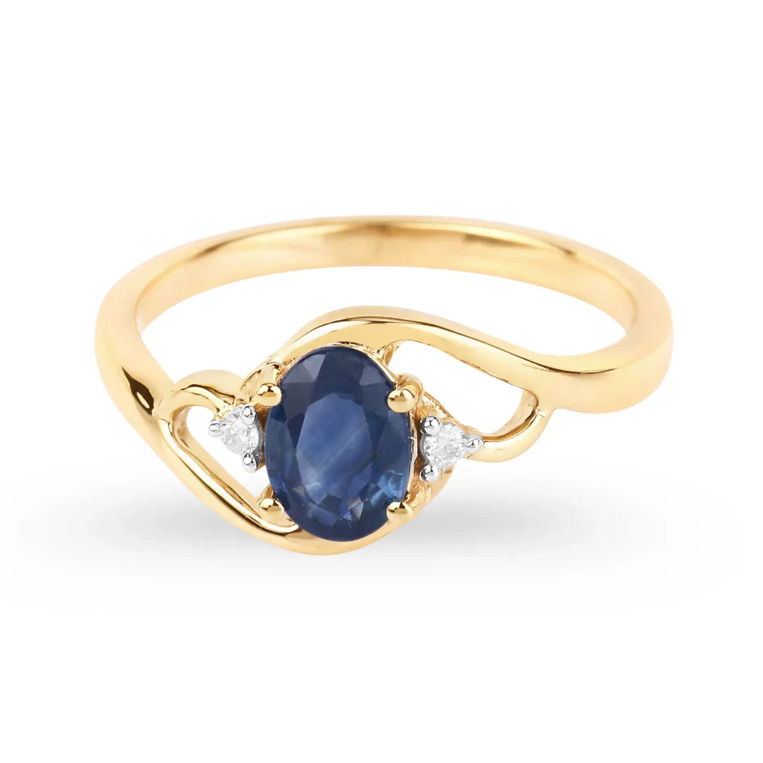 0.95 Ct Oval Blue Sapphire & Lab Grown Diamond Prong 10K Gold Bypass Engagement Ring