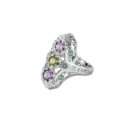 Pink & Yellow Crystal Cubic Zirconia-Accent Openwork Round-Cut Ring