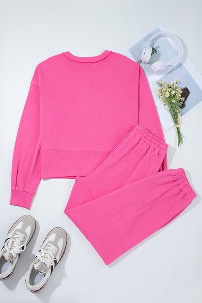 Threaded Pear Vera Raw Edge Half Buttons Pullover and Jogger Pants Set