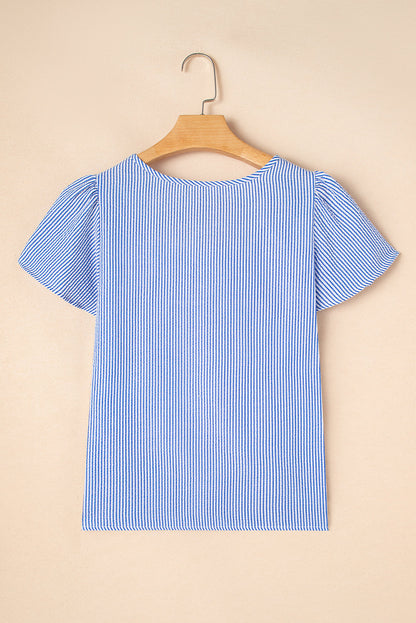 Threaded Pear Marisol Stripe Textured Ruffle Square Neck Blouse