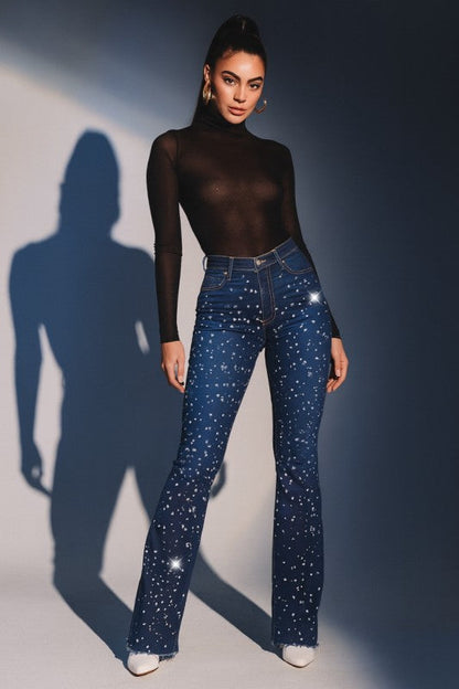 GJG Denim |Galaxy Glow Rhinestone Boot Cut Jean