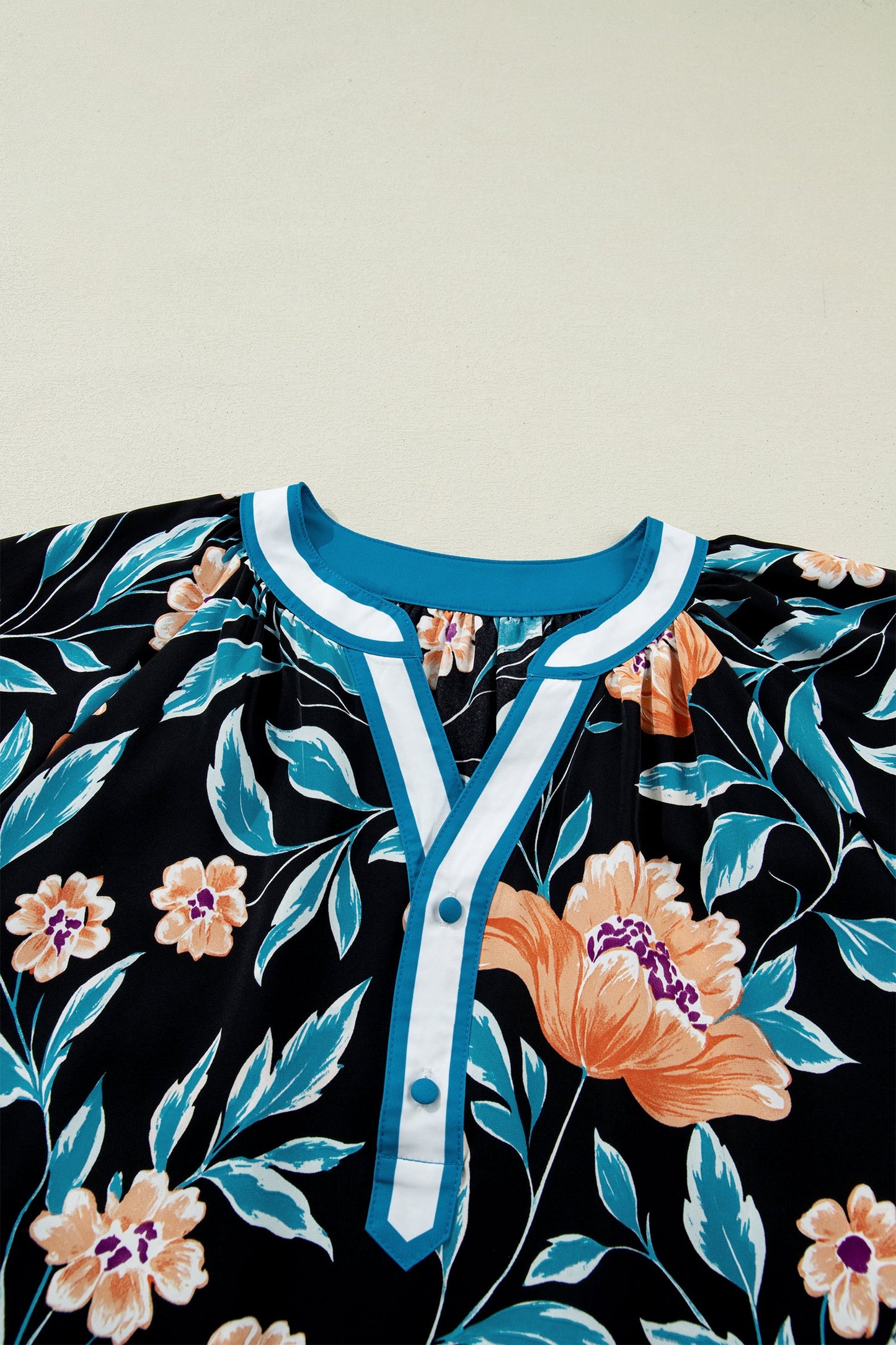 Threaded Pear Ila Bubble Sleeve Notched Blouse