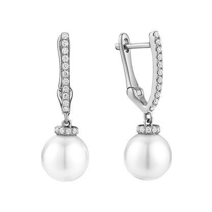 Cultured Pearl Diamond Dangle Earrings 14k Gold