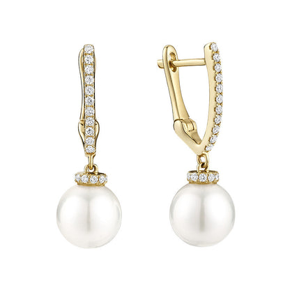 Cultured Pearl Diamond Dangle Earrings 14k Gold