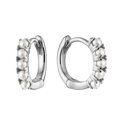 10k Gold Pearl Huggie Earrings