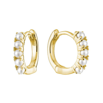 10k Gold Pearl Huggie Earrings