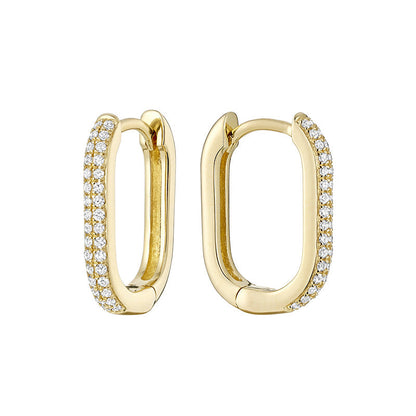Oval Natural Diamond Paper-Clip Loop Earring 14k Gold