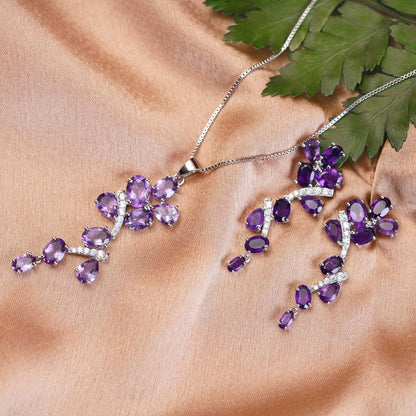 Natural Amethyst Leaf Jewelry Set