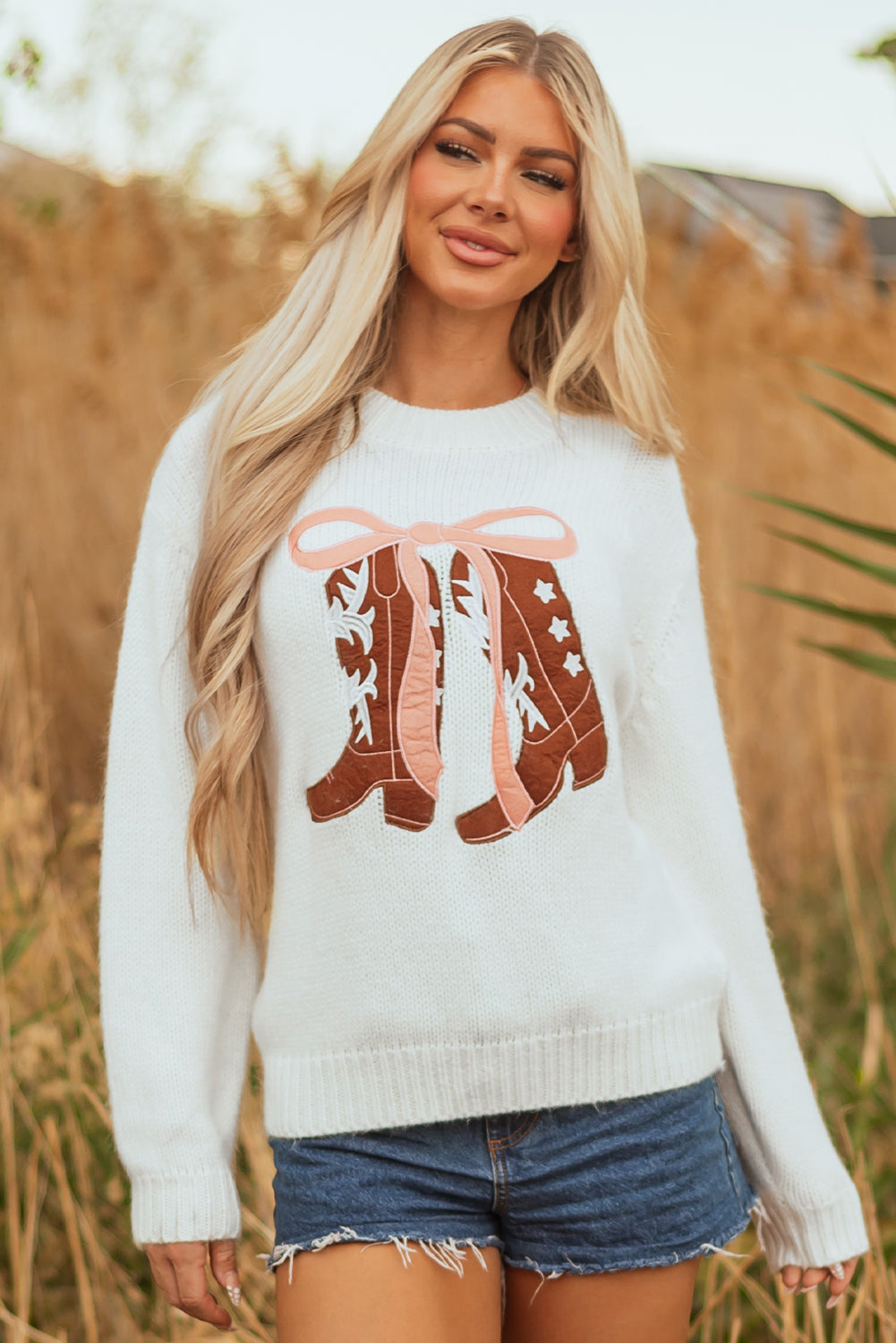 Threaded Pear Amanda Embroidered Bow Boots Sweater