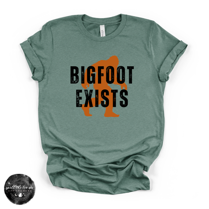 Bigfoot Exists Tee | Funny Cryptid Graphic T-Shirt (BLACK DESIGN)