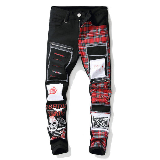 New Men’s Ripped Patch Pants Color Cloth Jeans