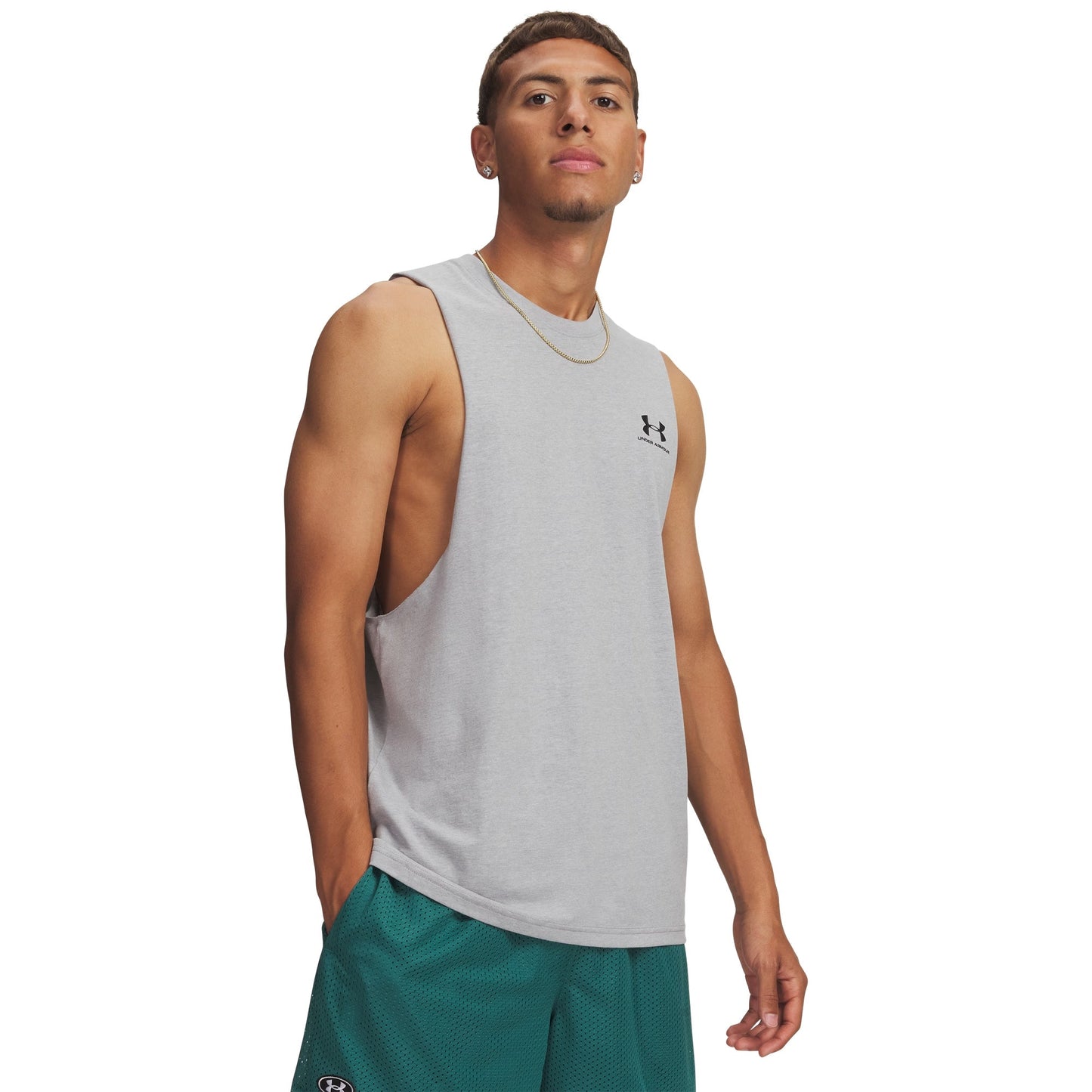 Under Armour Mens UA Left Chest Cutoff Tank Top - Steel Light Heather/Steel