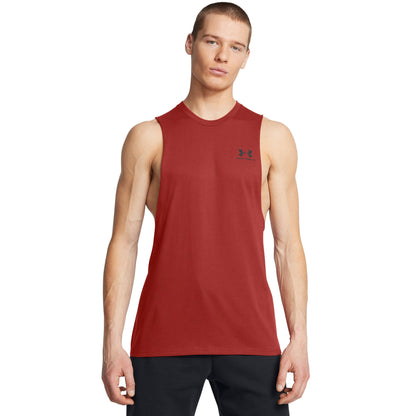 Under Armour Mens UA Left Chest Cutoff Tank Top - Marroom
