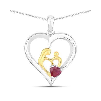 0.50 CTTW Heart Pink Ruby Prong Silver Mom Pendant Necklace
