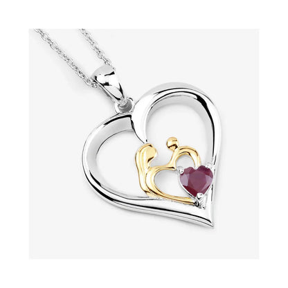 0.50 CTTW Heart Pink Ruby Prong Silver Mom Pendant Necklace