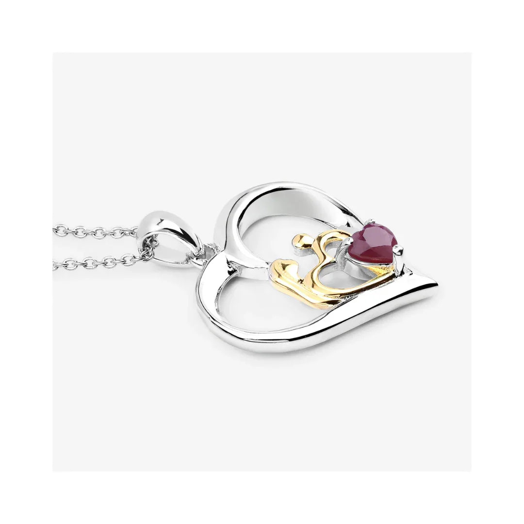 0.50 CTTW Heart Pink Ruby Prong Silver Mom Pendant Necklace