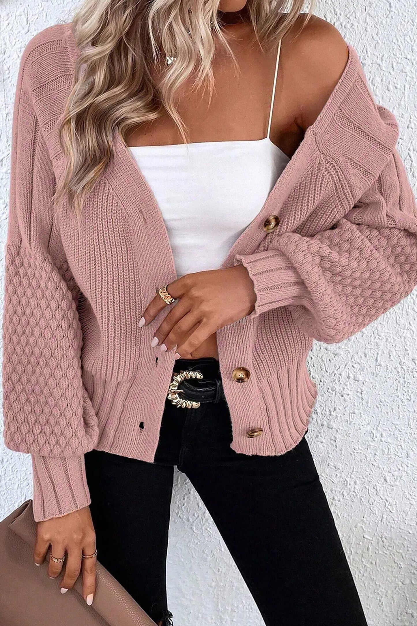 Threaded Pear Khloe Mixed Texture Knit Sweater