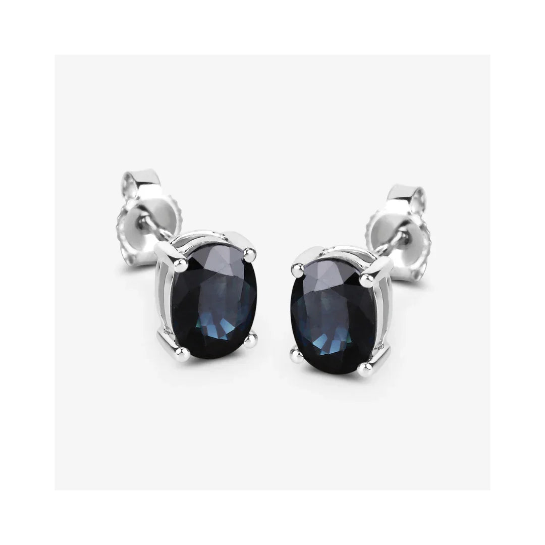 1.90 Ct Oval Blue Sapphire Prong 10K Gold Stud Earrings