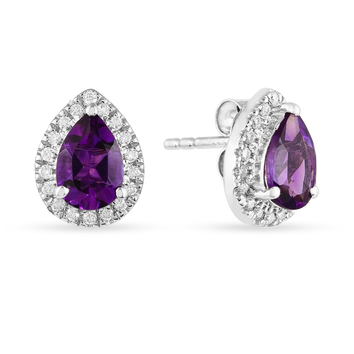 Natural Amethyst Teardrop Stud Earrings